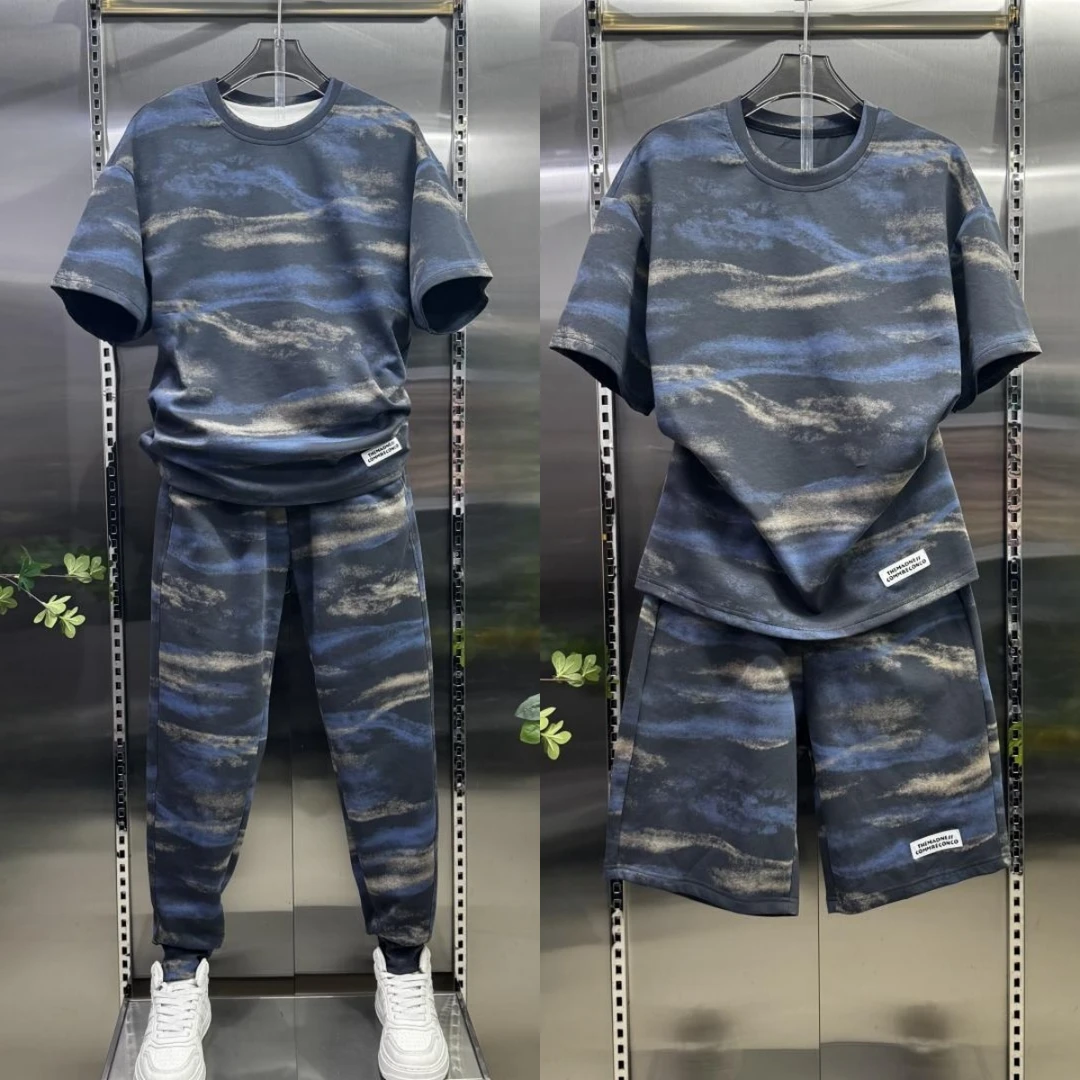 夏季新款休闲男半袖裤子套装时尚宽松休闲显瘦两件套百搭个性穿搭