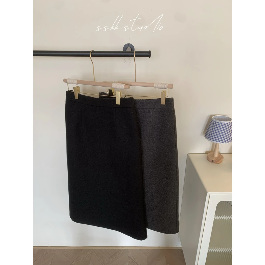 KMZY/KMZY山_山【冬日恋曲】微胖mm韩版时尚高腰a字长短呢料半身裙