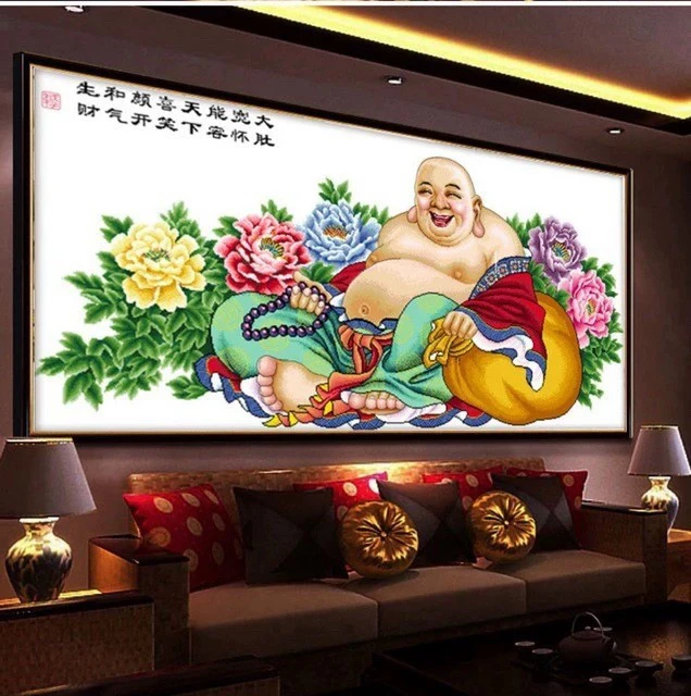 1.7米纯手工绣好的十字绣成品5156弥勒佛装饰画