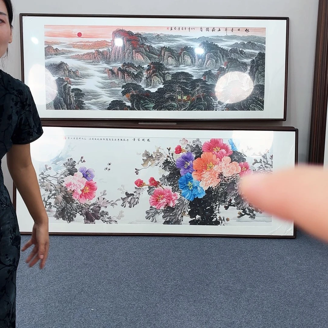 国画手绘作品花开富贵210×80尺寸