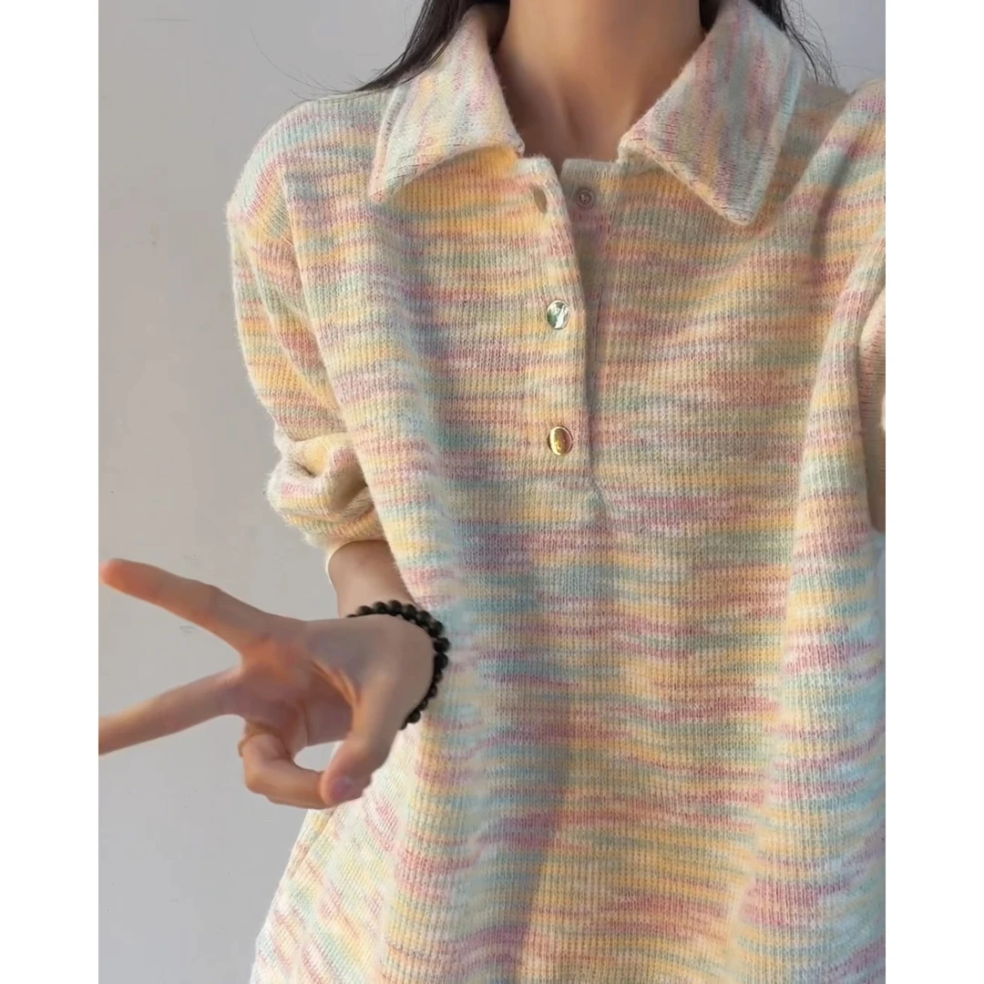 美式慵懒风彩点polo领卫衣男宽松百搭套头毛衣秋冬加绒加厚针织衫