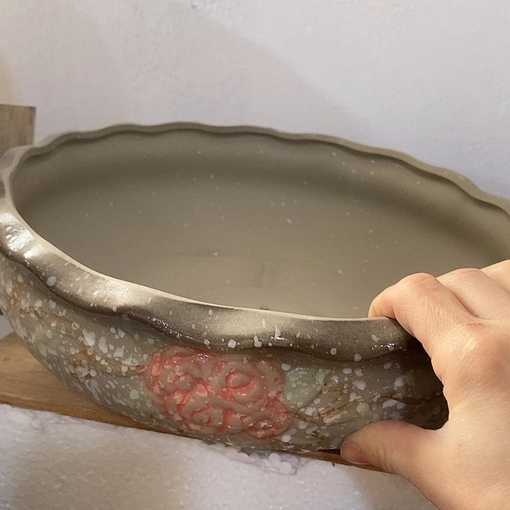 陶盆有孔 瑕疵针孔漏釉介意勿拍外口 30外高10