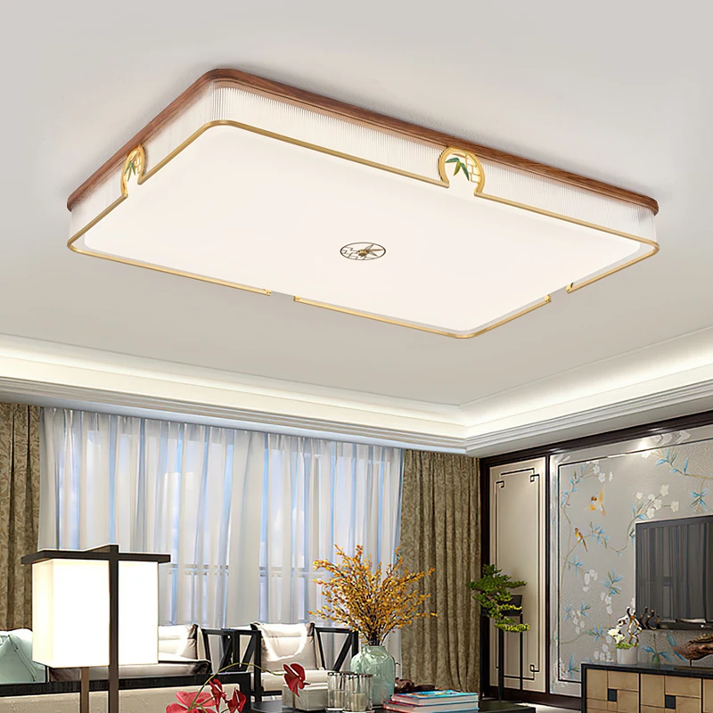 新中式实木加铜吸顶灯国风禅意简约大气客厅卧室书房卧室茶室灯