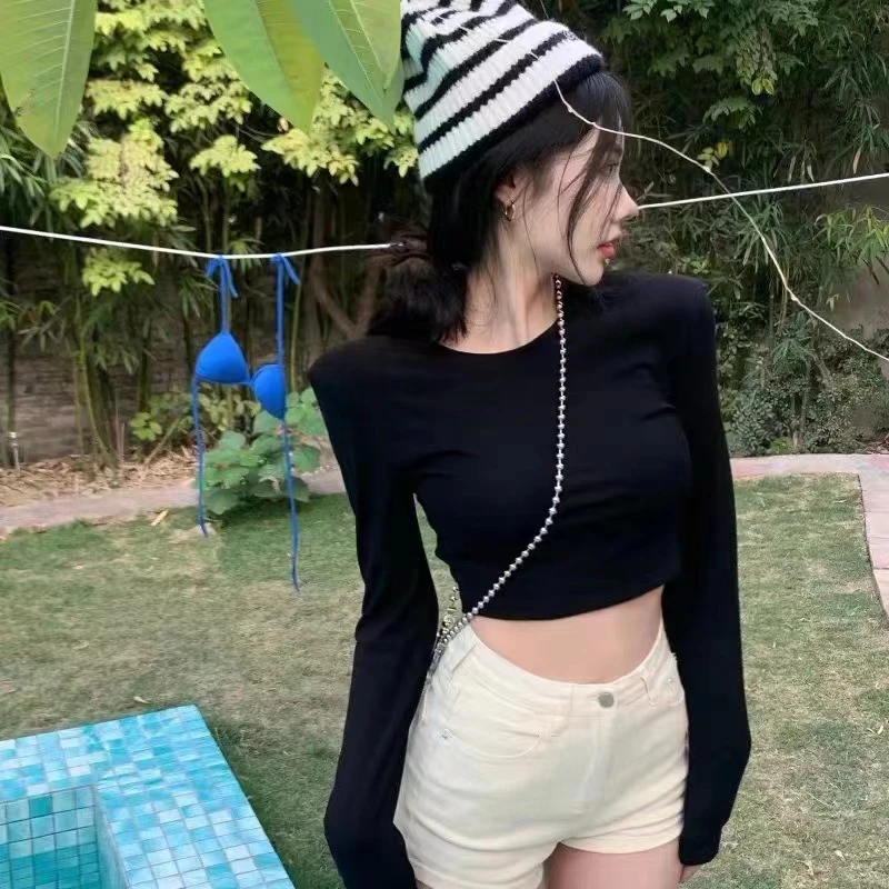 【舒雅推荐】韩代款纯欲开垫肩圆领打底上衣DY#3013-1（加绒）