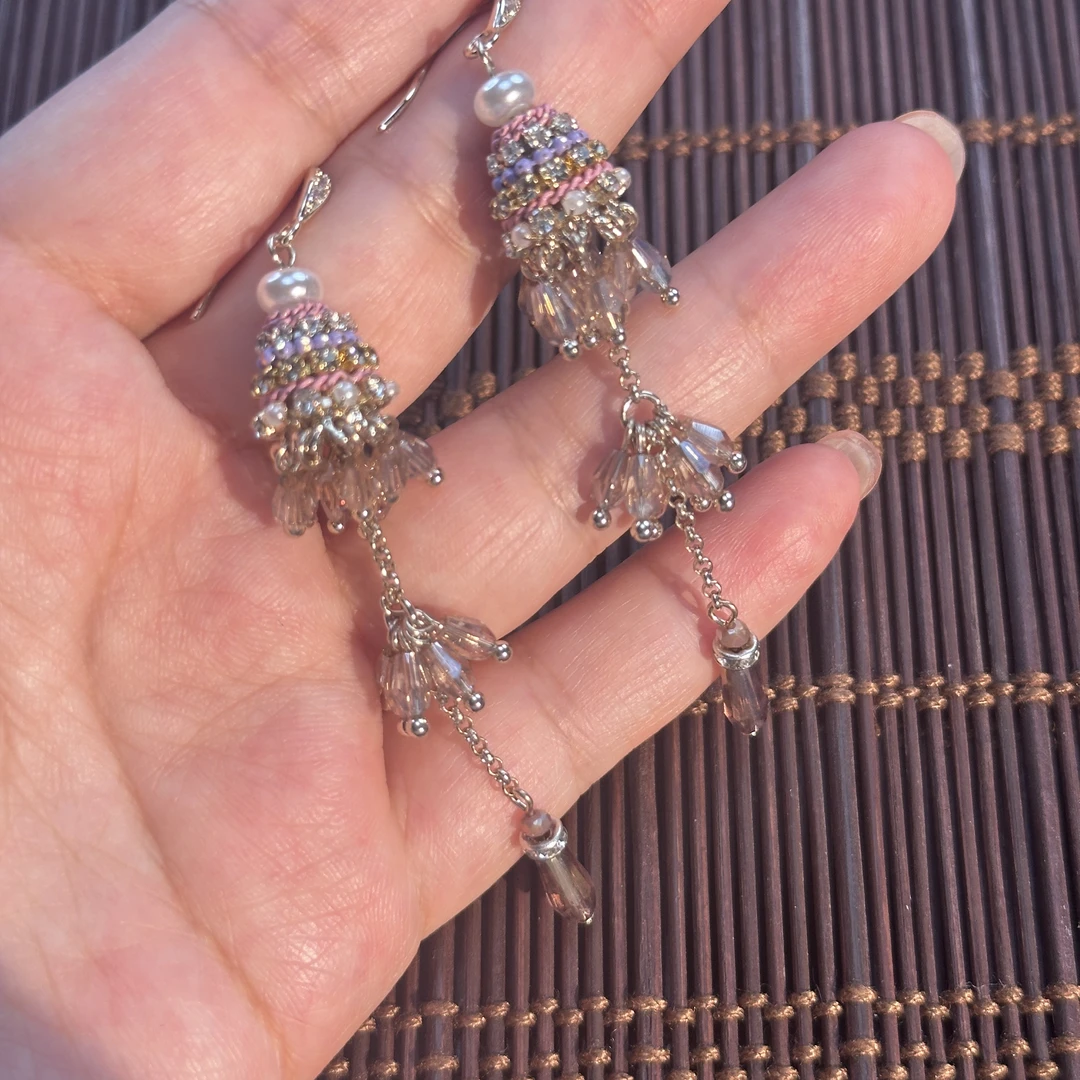 铜合金无非金属耳饰 Y2122韩式时尚流苏吊珠耳饰