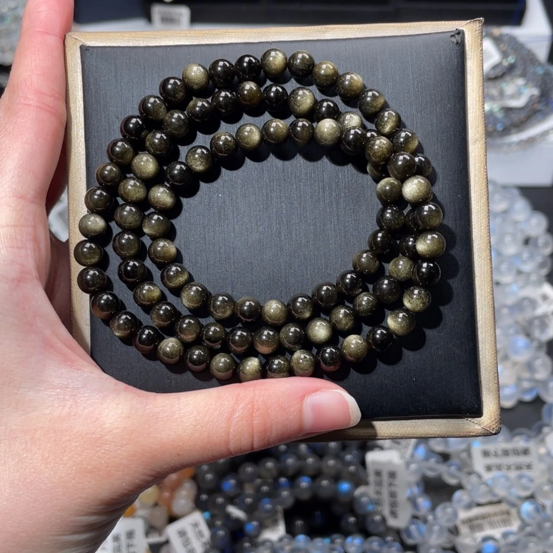 黑曜岩未镶嵌手链多圈金曜石6m+