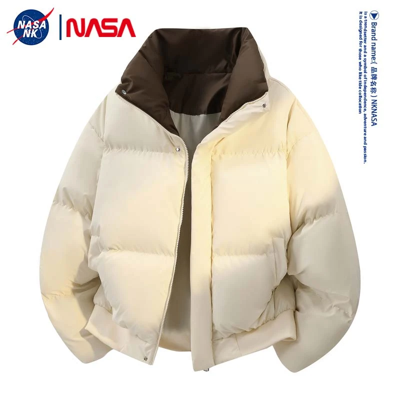 NASA联名简约百搭立领PU皮面包棉服男款冬季宽松防寒保暖棉衣外套
