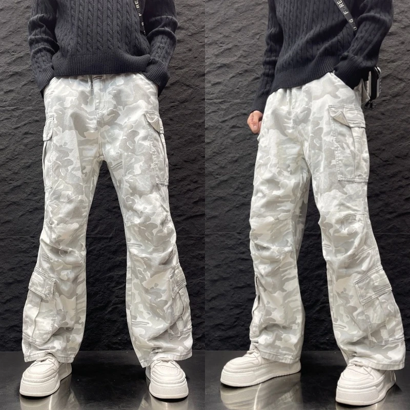 美式复古百搭工装裤高街宽松多口袋雪地彩迷休闲裤潮牌痞帅直筒裤