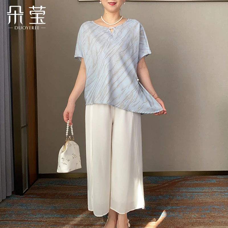 妈妈夏装洋气小衫套装2025夏季中年女装中老年上衣裤子两件套2519