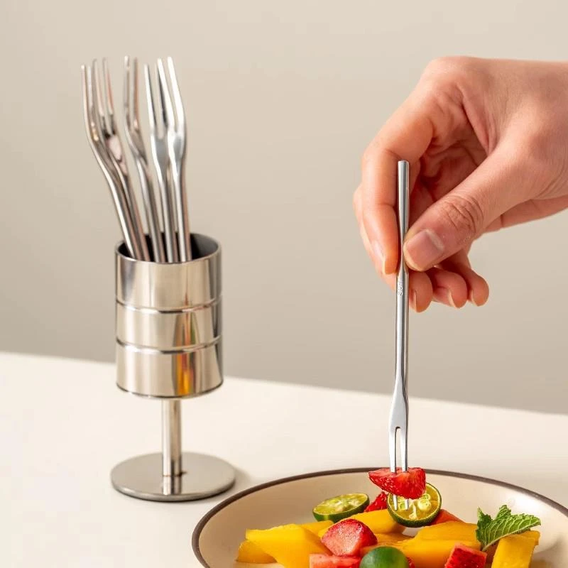 德国新款家用水果叉食品级304不锈钢甜品叉轻奢风高颜值叉子套装