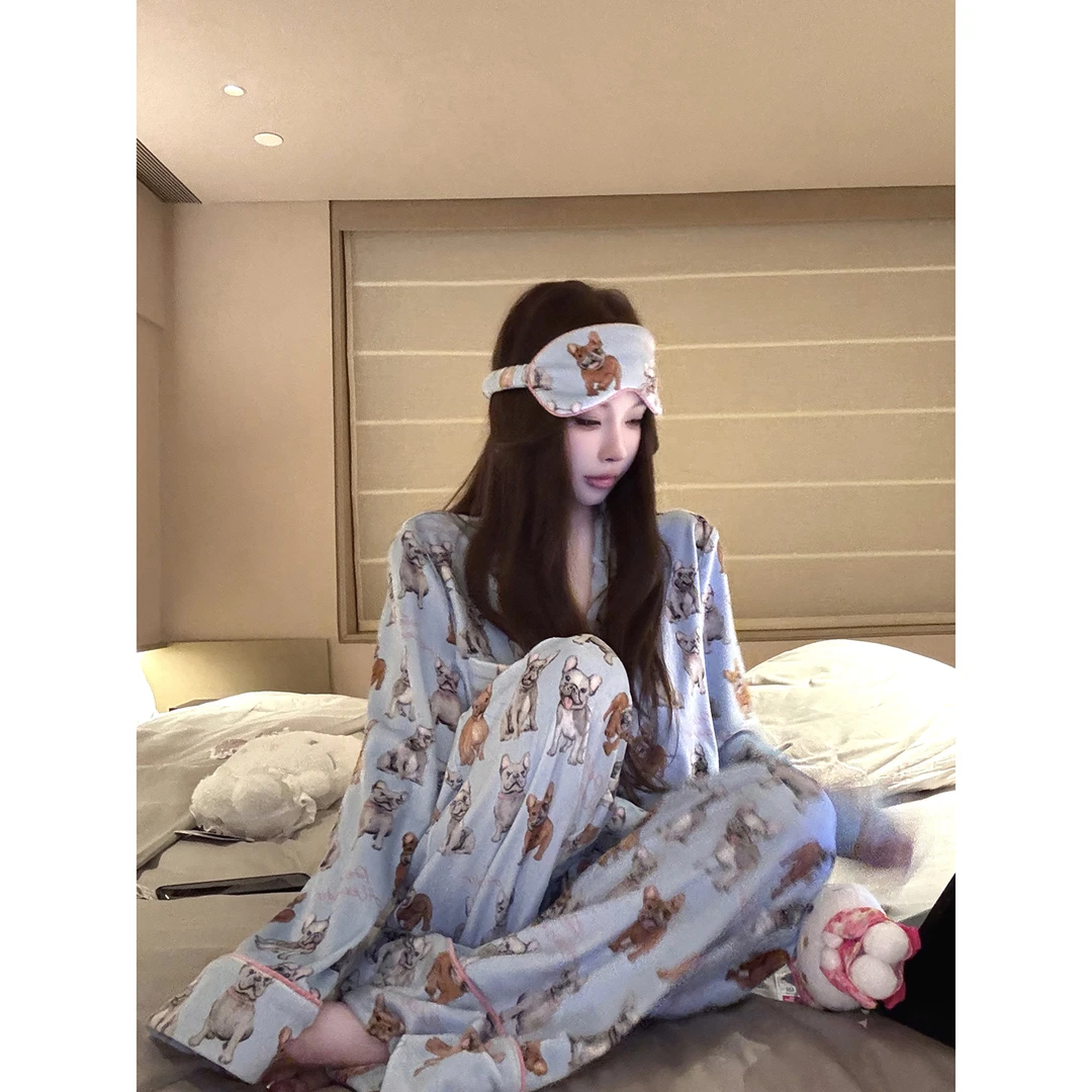 Suuuicee 小狗梦游记 300g海岛绒双面绒"小狗印花厚睡衣套装