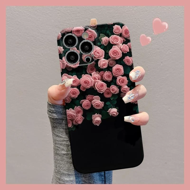 Lucky粉色玫瑰花朵适用苹果16手机壳华为vivo小米15oppo菲林壳13
