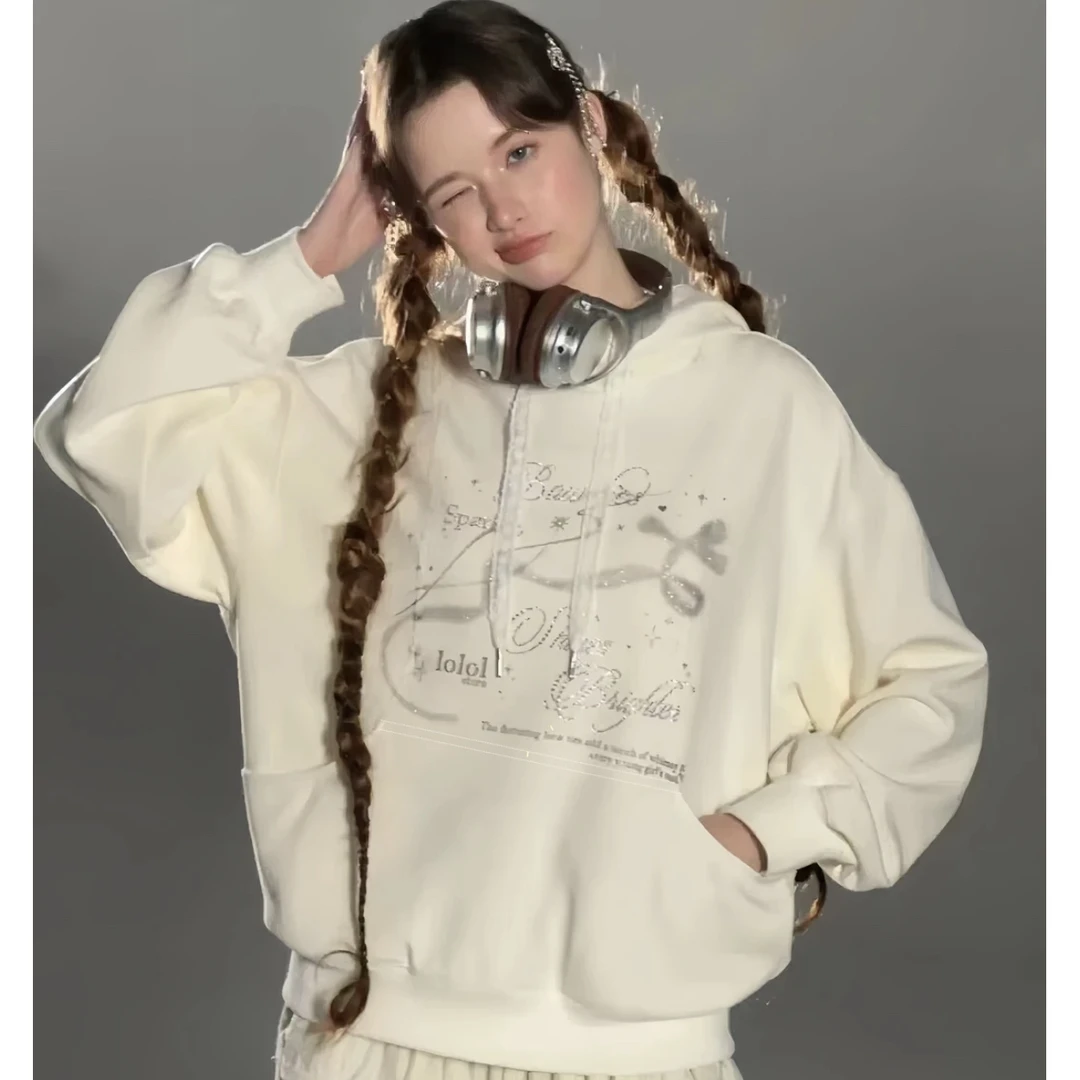 Y14花边卫衣高品质高g重上衣百搭宽松连帽长袖