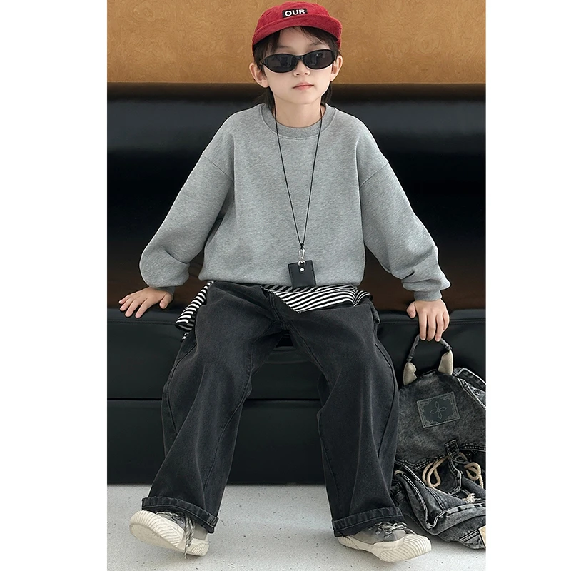 Mast亲子装2025秋季新款青少年男女同款水洗牛仔裤百搭猫须工艺