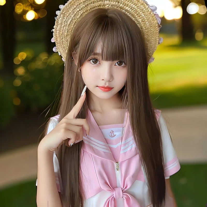 【天使】古早baby感显白假发长直发浅棕色65cm长发日常全头套假发