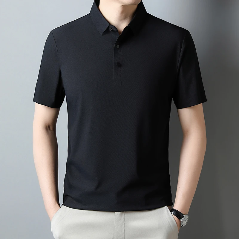 品牌特卖】休闲中年冰丝Polo衫短袖男夏季透气上衣纯色透气翻领t恤