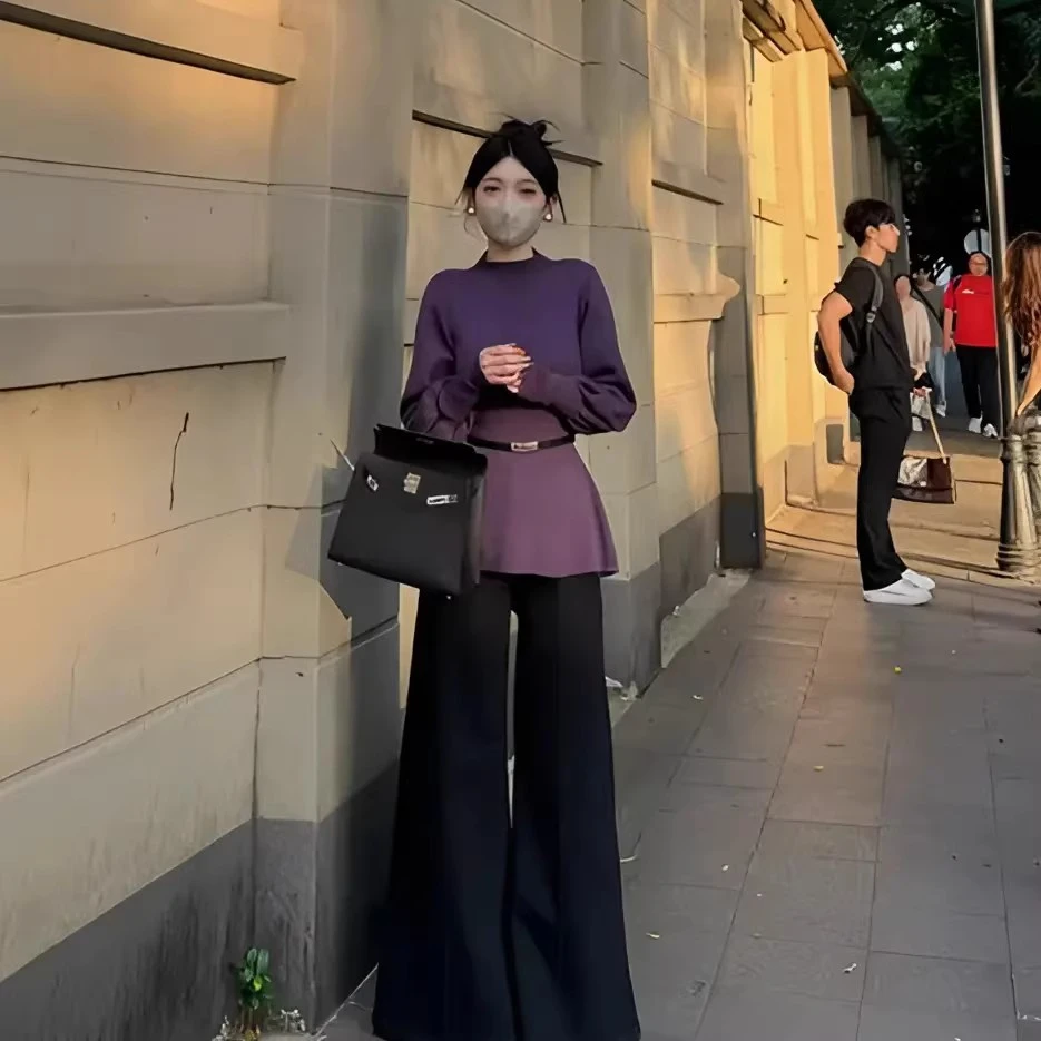 【送腰带】保暖上衣加厚2025新款设计感蝙蝠袖收腰显瘦半高圆领8317