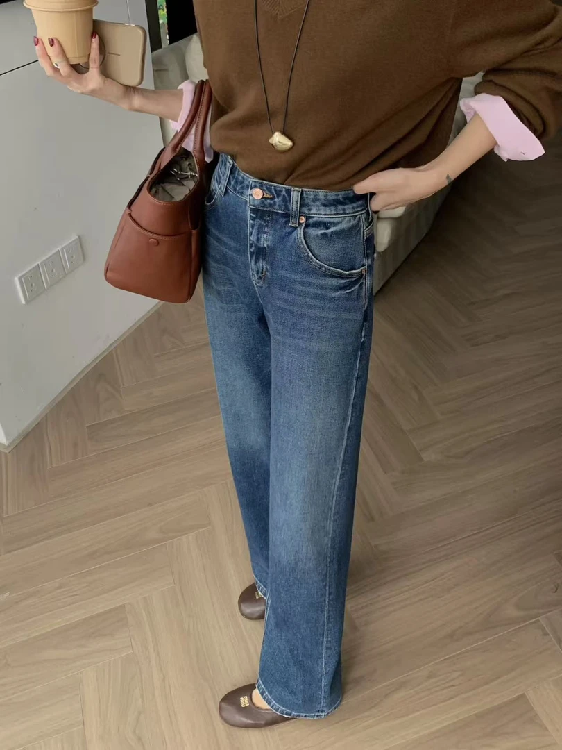 B-16【朝】牛仔裤女2025年新款高腰宽松显瘦垂感直筒裤