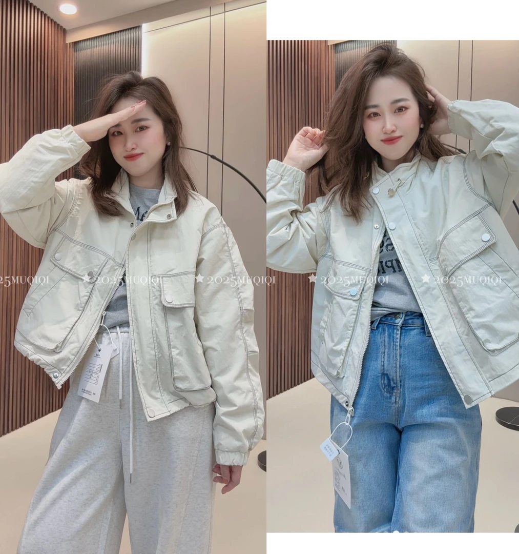 2025春季新款压褶明线显瘦立领外套