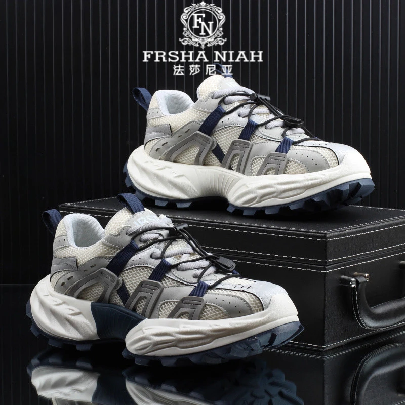 法莎尼亚夏季新款时尚百搭透气潮流男款老爹鞋网面厚底轻便男鞋子