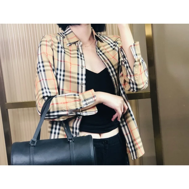 95新 BURBERRY/博柏利 巴宝莉衬衣女士经典格子显瘦百搭打底
