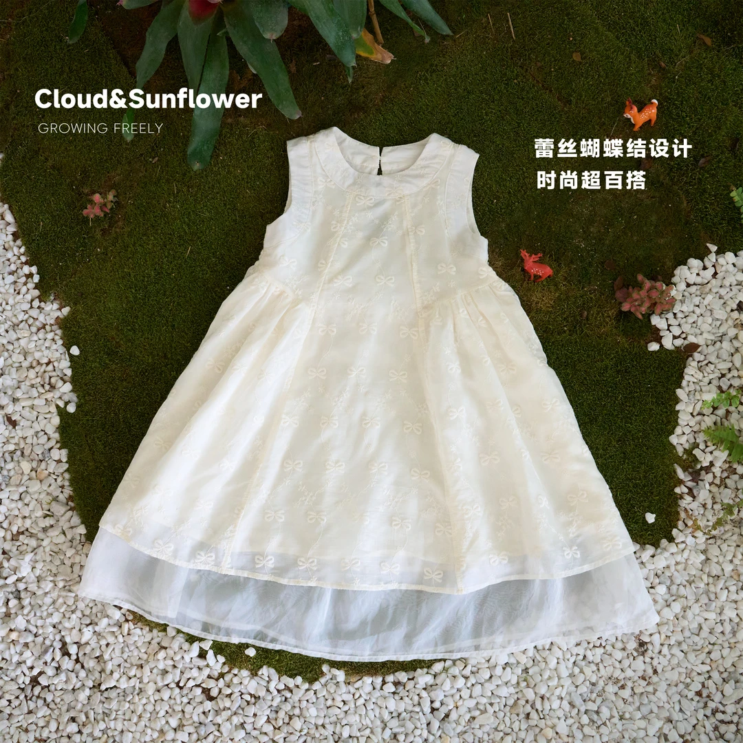 【云朵小葵】女童夏季洋气轻薄蕾丝蝴蝶结甜美连衣裙 991263