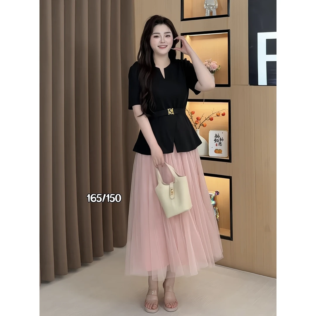 大雯子微胖定制~【LWT1168】显瘦气质时尚日常法式上衣+半身裙套装