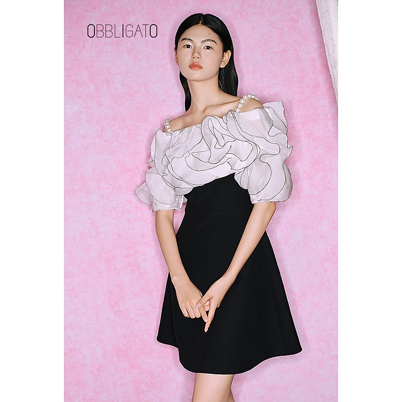 OBBLIGATO奥丽嘉朵夏季1C33205675堆褶桑蚕丝连衣裙
