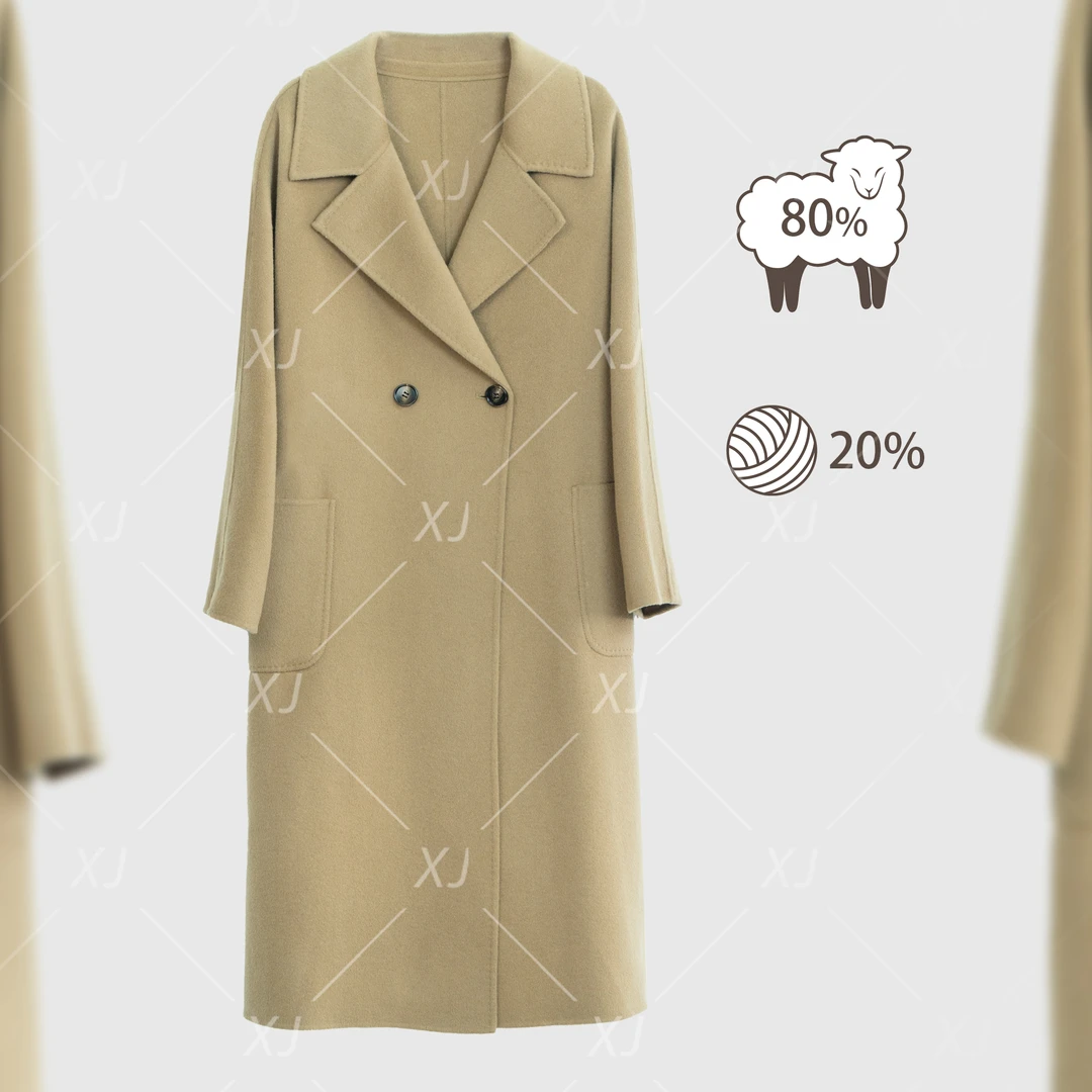 2025【极简双扣】秋冬高端双面羊毛大衣女长款修身百搭 73022