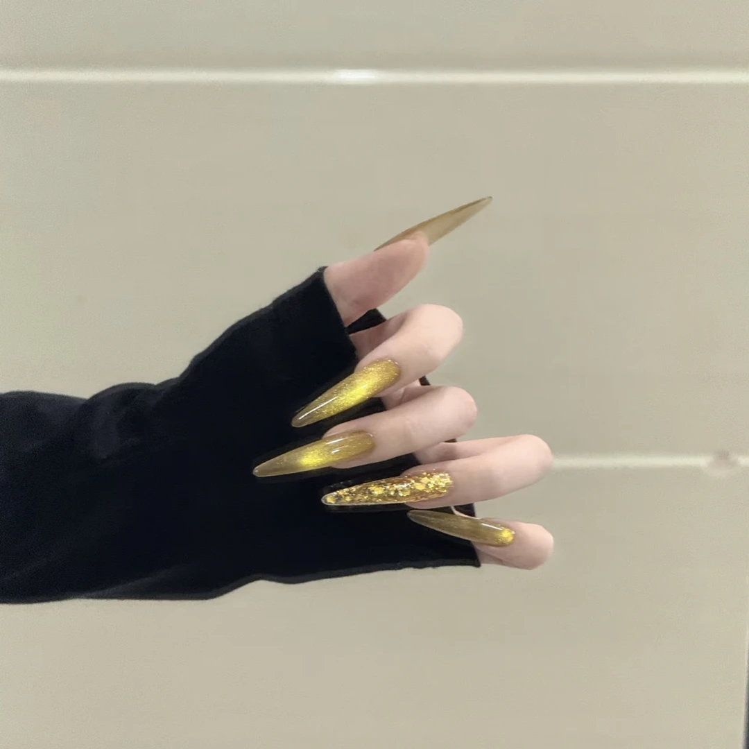 【平安喜乐】新年款纯手工穿戴甲片黄色金色美甲款式高级感爆款显白
