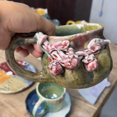 碗微瑕手工手捏咖啡杯壶承