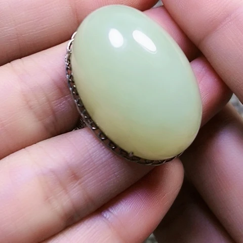 和田玉银S925镶嵌戒指