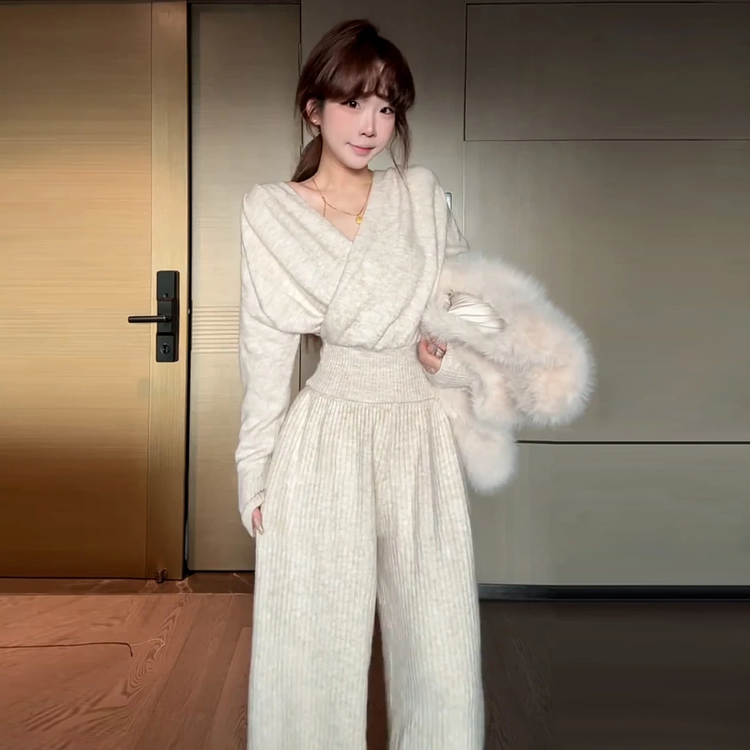韩系一整套深冬穿搭小香风休闲针织两件套装秋冬巨好看时尚高级感