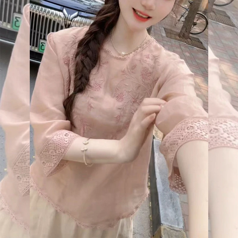 时尚国风复古上衣女士2025夏季新款减龄衬衫洋气宽松显瘦百搭衬衣