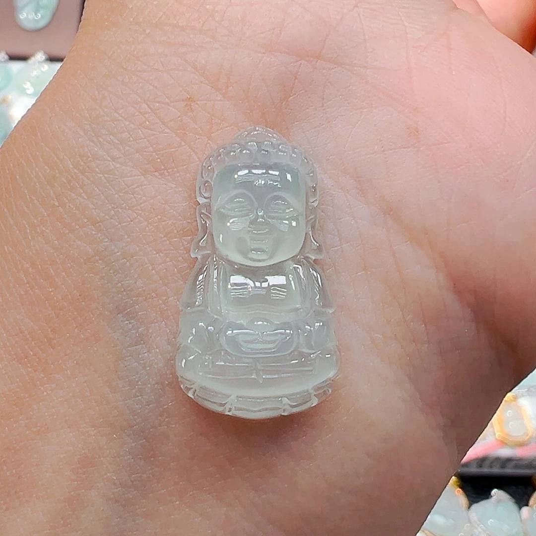 吊坠(不含链)18K金镶嵌翡翠宝宝佛