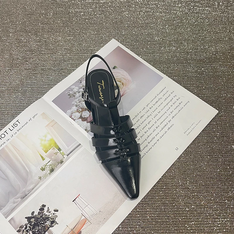 黑色 牛皮/内增高3cm/包头罗马凉鞋25D398