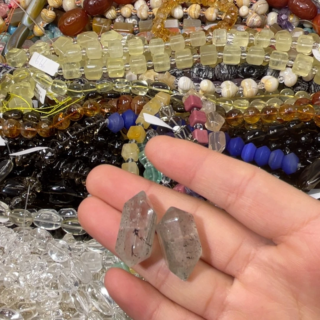 紫晶珠宝半成品银S925镶嵌巴西老矿满天星绿幽灵双尖