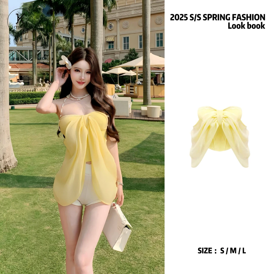 JOYKIKI金金【绯月之恋】夏天纯欲御姐气质设计感蝴蝶结上衣J25A395