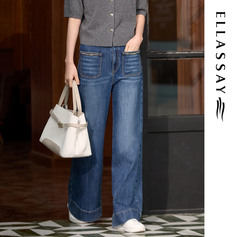 ELLASSAY歌力思2025秋季新款宽松垂感阔腿牛仔裤女EWE363N00500