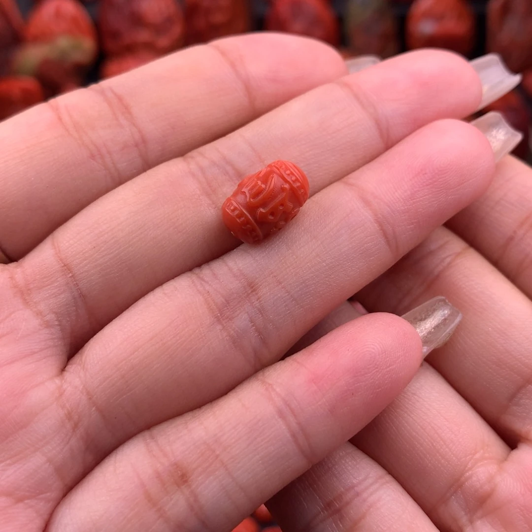 南红玛瑙南红川料精工货头六字箴言筒珠8mm➕未镶嵌