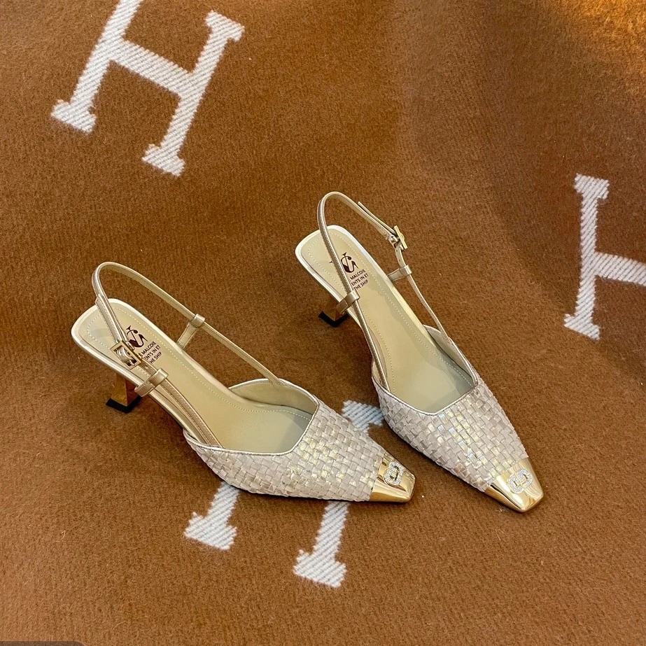 VG跟高5/7时尚气质百搭夏季高跟浅口牛皮一字带凉鞋