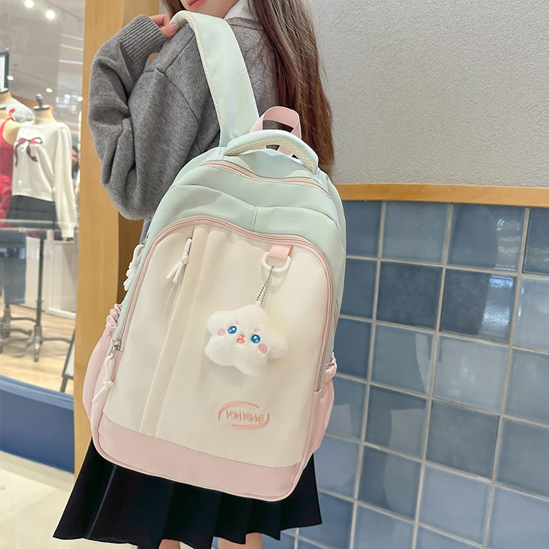 小清新高颜值双肩背包女生2025新款百搭大容量撞色初高中学生书包