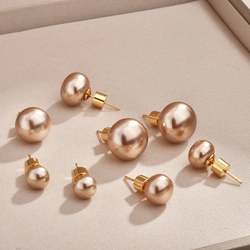 铜合金耳饰 鼎溢爆款法式香槟色馒头珠珠时尚耳钉轻奢yh