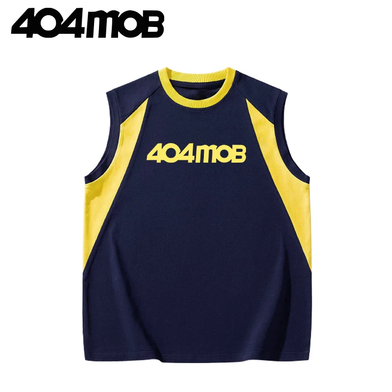 404MOB无袖背心男女多巴胺撞色美式宽松篮球坎肩夏季国潮t恤重磅