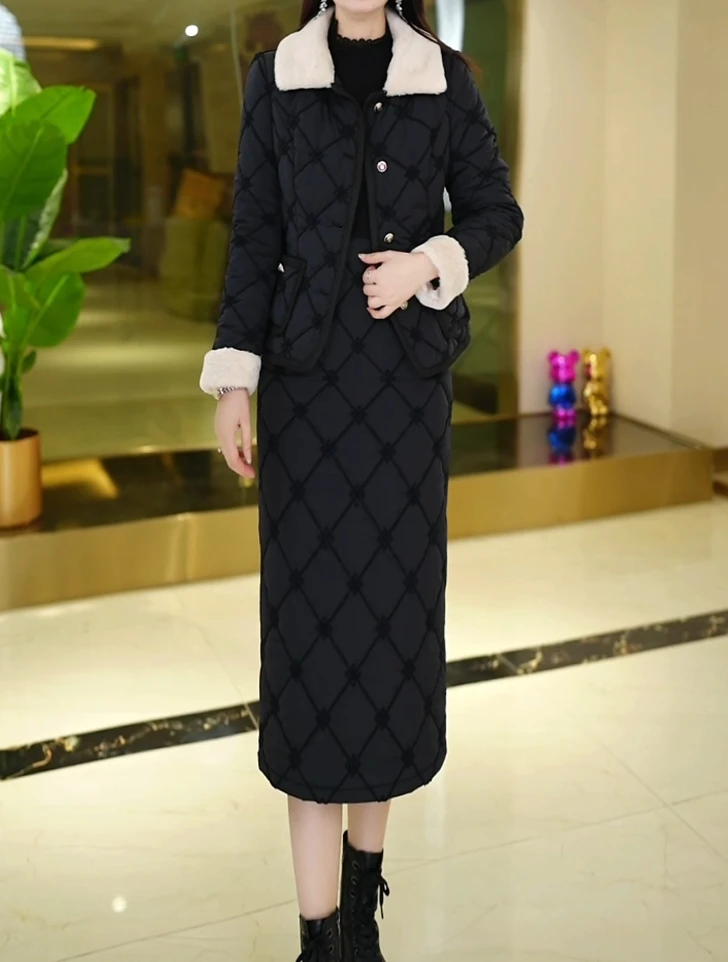 秋冬高档加厚气质修身两件套3022