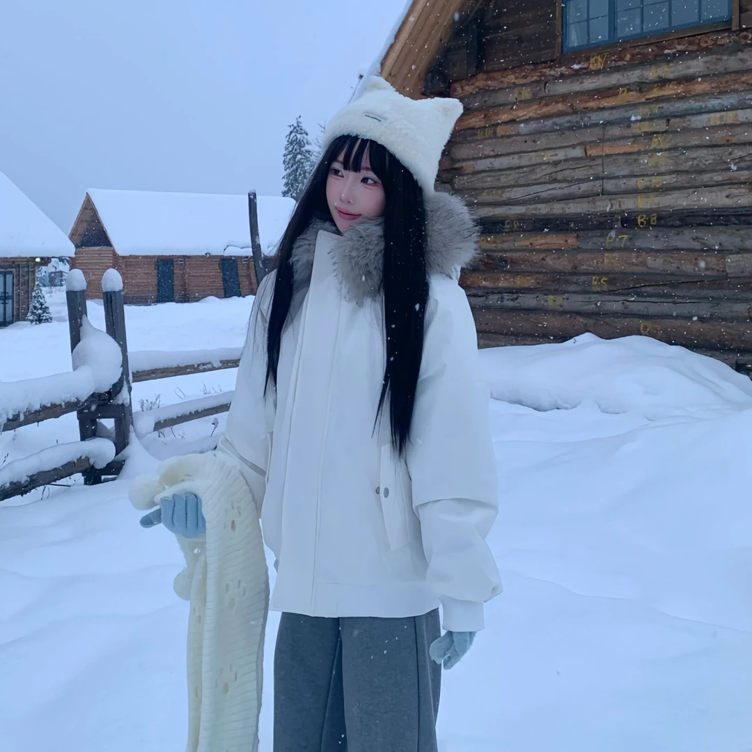 五色派克服 2025冬季加厚保暖棉衣棉服 10厘米宽大毛领外套