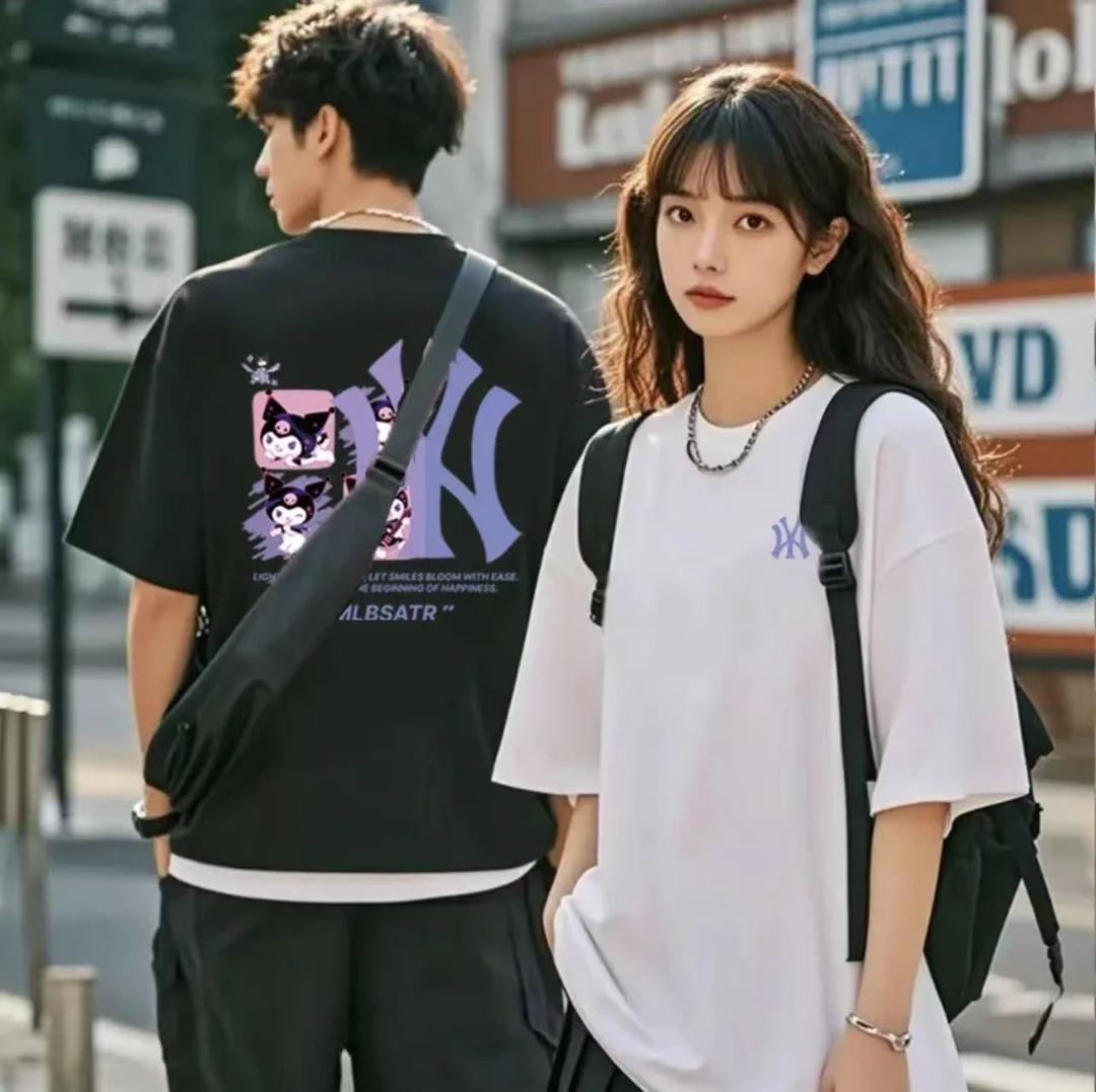 【100%纯棉】一折福利|夏季短袖男女休闲透气圆领印花T恤 紫W375