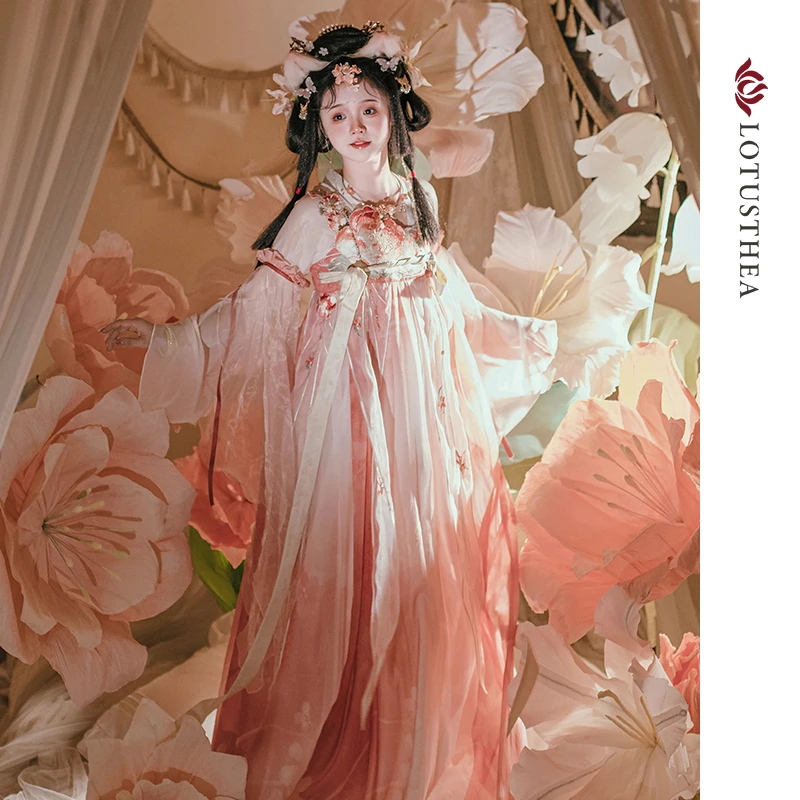 【洒锦莲莲套装】汉尚华莲原创唐制汉服对襟衫粉色齐胸襦裙