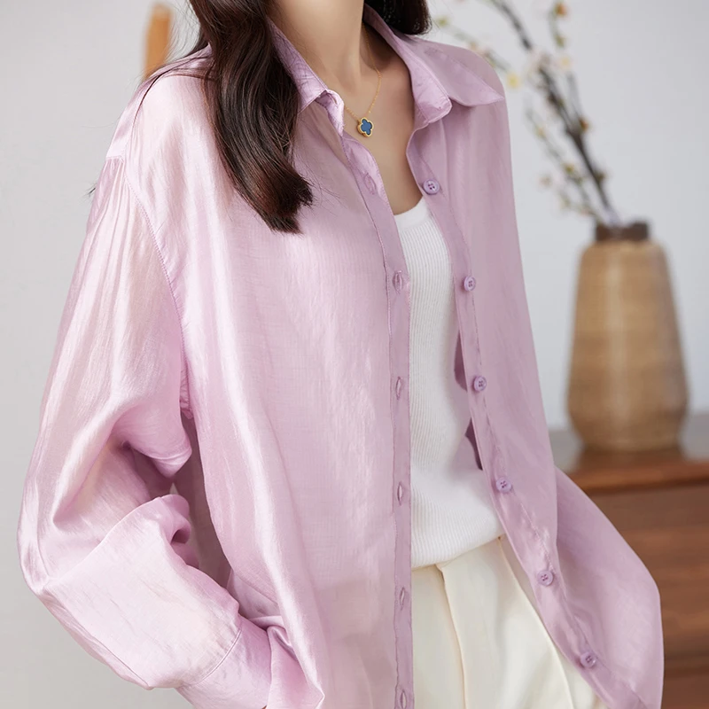 轻薄微透春夏防晒衬衫女夏季薄款宽松慵懒风叠穿通勤罩衫外穿衬衣