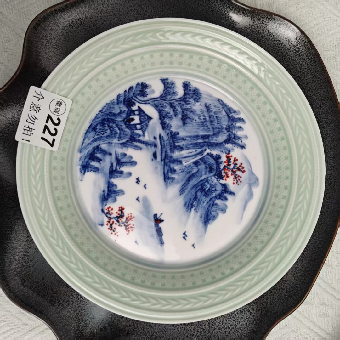 景德镇手绘（食品级）青白瓷满工满绘盘青花瓷陶瓷盘子瓷227
